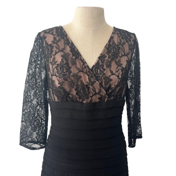 Adrianna Papell Black & Tan Lace Bodice Bodycon Dress Size 4 - Picture 3 of 5